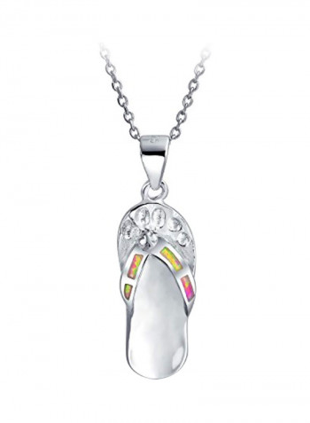 925 Sterling Silver Opal Studded Flip Flop Sandal Pendant Necklace