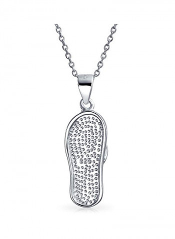 925 Sterling Silver Opal Studded Flip Flop Sandal Pendant Necklace