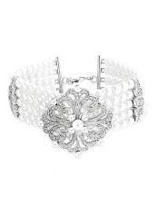 Rhodium Plated Brass Cubic Zirconia And Simulated Pearl Studded Bracelet