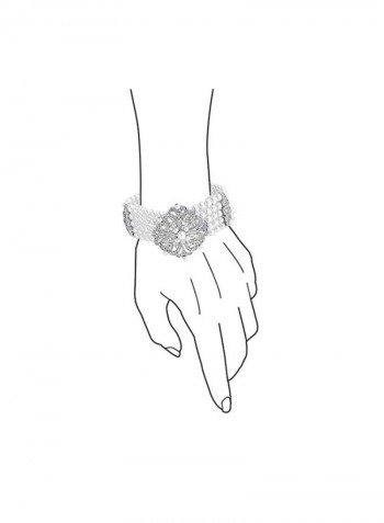 Rhodium Plated Brass Cubic Zirconia And Simulated Pearl Studded Bracelet