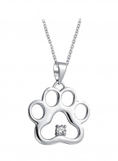 925 Sterling Silver Cubic Zirconia Studded Kitten Paw Print Pendant Necklace