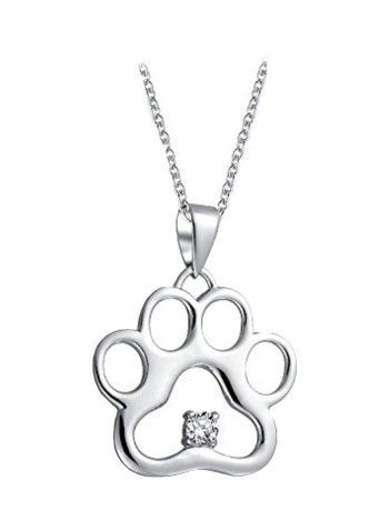 925 Sterling Silver Cubic Zirconia Studded Kitten Paw Print Pendant Necklace