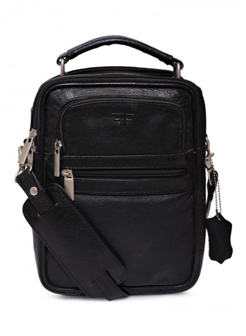 Leather Stitch Detailed Messenger Bag Black