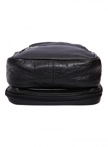 Leather Stitch Detailed Messenger Bag Black