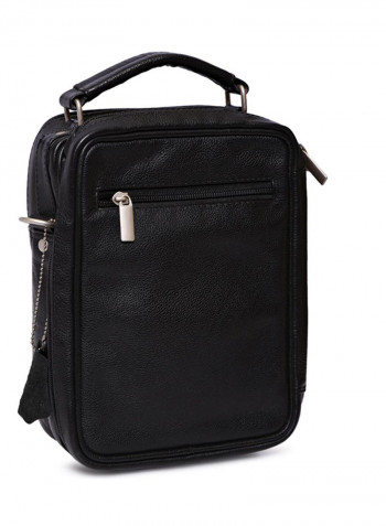 Leather Stitch Detailed Messenger Bag Black
