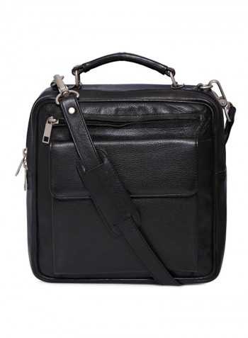 Leather Stitch Detailed Messenger Bag Black