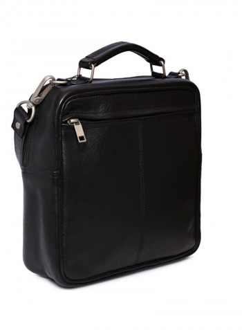 Leather Stitch Detailed Messenger Bag Black