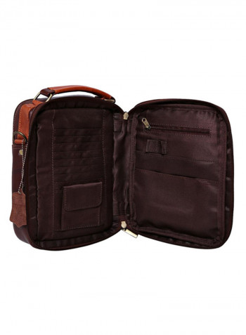 Leather Stitch Detailed Messenger Bag Brown