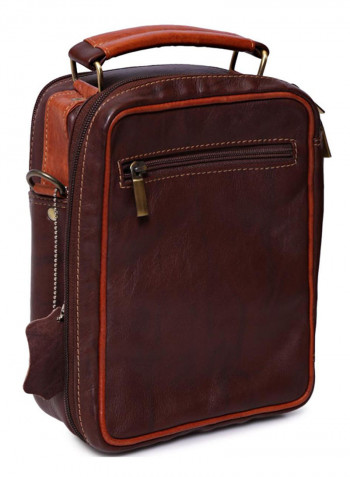 Leather Stitch Detailed Messenger Bag Brown