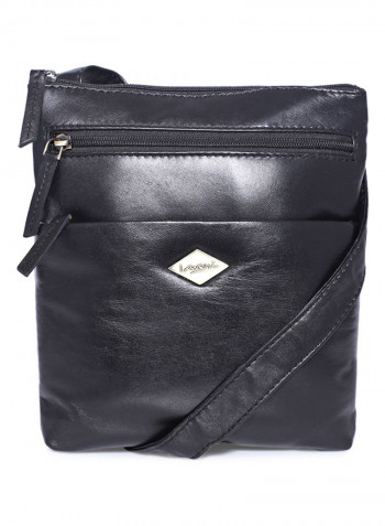 Leather Zipper Crossbody Bag Black