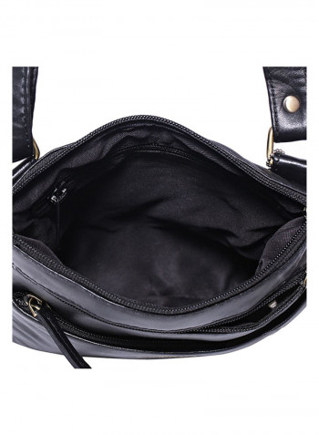Leather Zipper Crossbody Bag Black