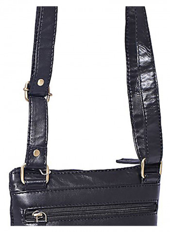 Leather Zipper Crossbody Bag Black