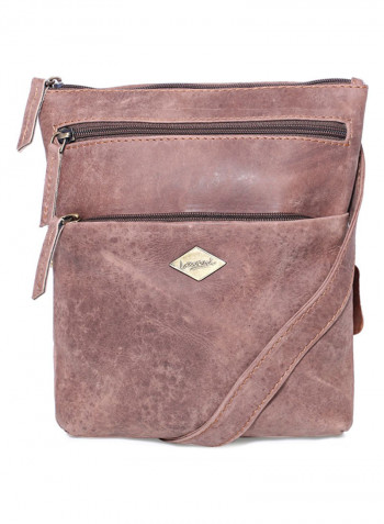 Leather Zipper Crossbody Bag Brown