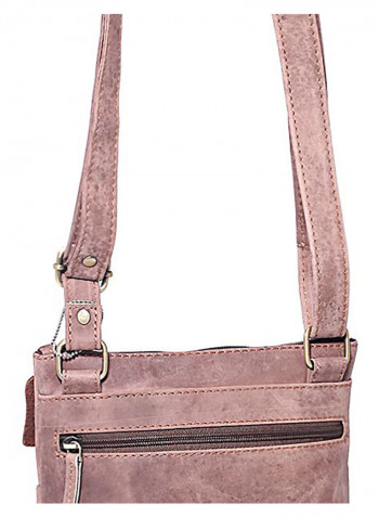 Leather Zipper Crossbody Bag Brown