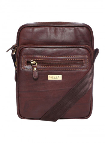 Leather Zipper Crossbody Bag Brown