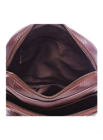 Leather Zipper Crossbody Bag Brown