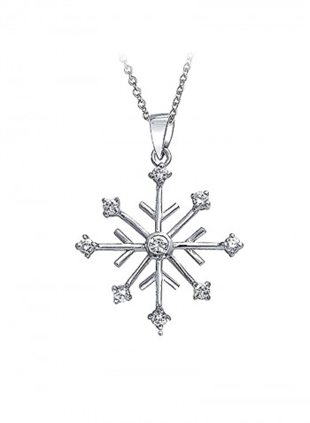 925 Sterling Silver 1.83 Ct Cubic Zirconia Studded Snowflake Shaped Pendant Necklace