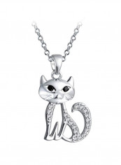 925 Sterling Silver Cubic Zirconia Studded Sitting Kitten Pendant Necklace
