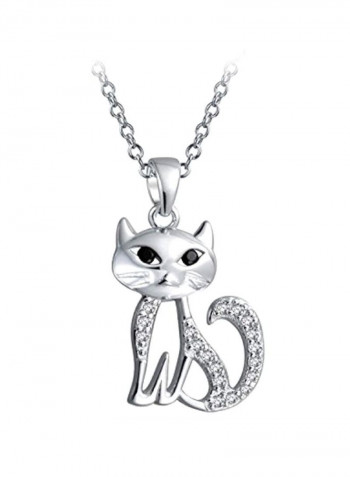 925 Sterling Silver Cubic Zirconia Studded Sitting Kitten Pendant Necklace