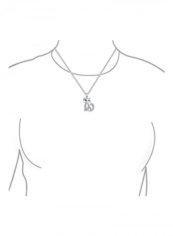 925 Sterling Silver Cubic Zirconia Studded Sitting Kitten Pendant Necklace