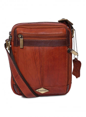 Leather Stitch Detailed Crossbody Bag Brown