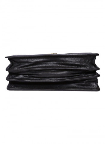 Leather Stitch Detailed Messenger Bag Black