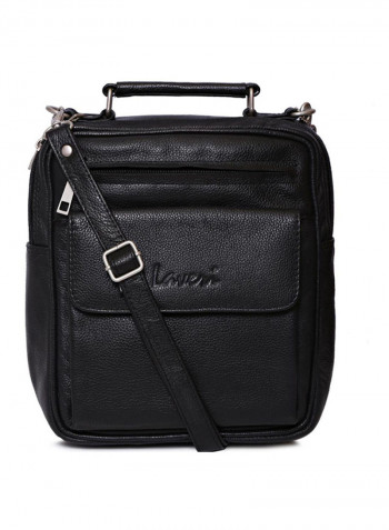 Leather Zipper Closure Crossbody Bag Black