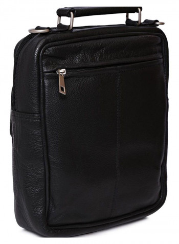 Leather Zipper Closure Crossbody Bag Black