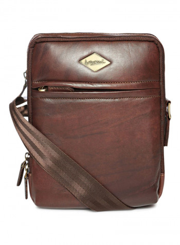 Leather Zipper Crossbody Bag Brown
