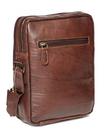 Leather Zipper Crossbody Bag Brown