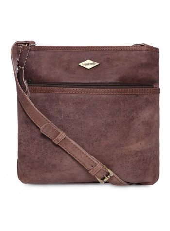 Leather Zipper Crossbody Bag Brown