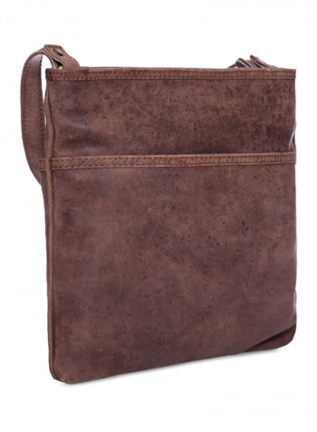Leather Zipper Crossbody Bag Brown