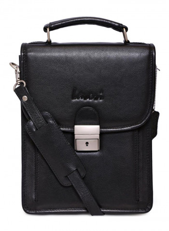 Leather Stitch Detailed Messenger Bag Black