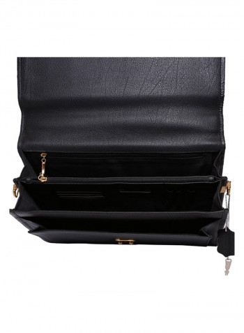 Leather Stitch Detailed Messenger Bag Black