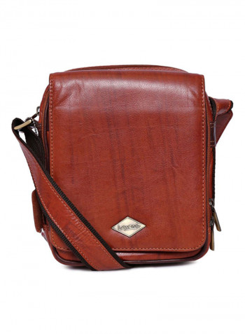 Leather Zipper Closure Crossbody Bag Brown