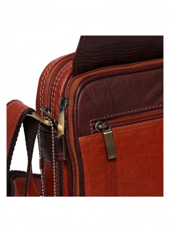 Leather Zipper Closure Crossbody Bag Brown