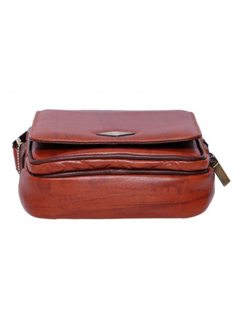 Leather Zipper Closure Crossbody Bag Brown