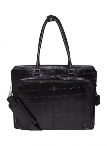 Leather Zipper Closure Shoulder Bag Black