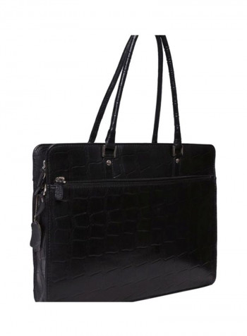 Leather Zipper Closure Shoulder Bag Black