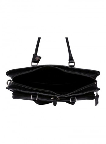 Leather Zipper Closure Shoulder Bag Black