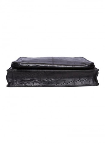 Leather Zipper Closure Shoulder Bag Black