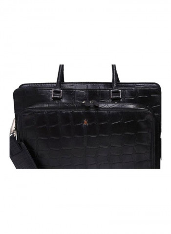 Leather Zipper Closure Shoulder Bag Black