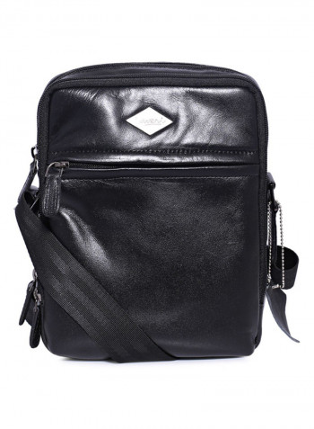 Leather Zipper Crossbody Bag Black