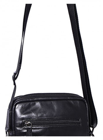 Leather Zipper Crossbody Bag Black