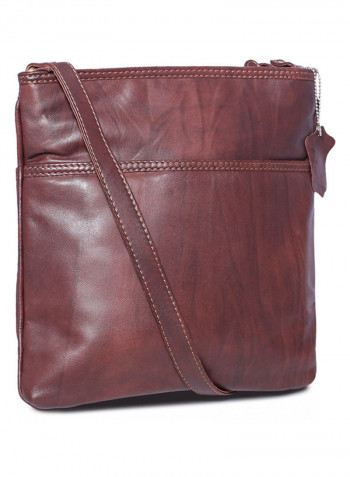 Leather Zipper Crossbody Bag Brown