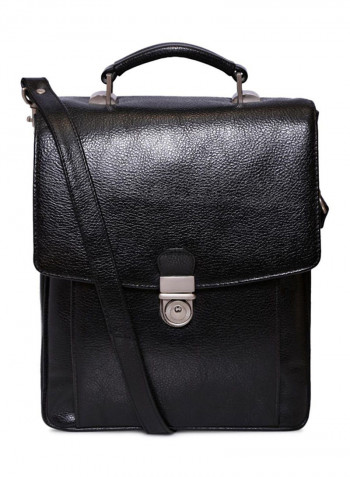 Leather Stitch Detailed Messenger Bag Black