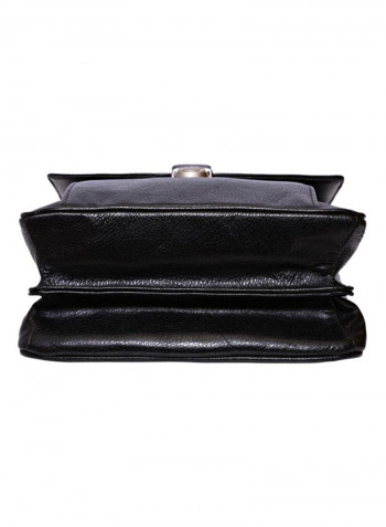 Leather Stitch Detailed Messenger Bag Black