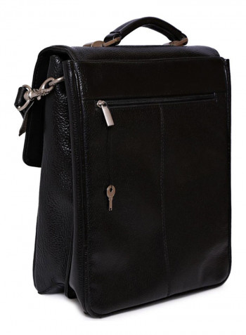 Leather Stitch Detailed Messenger Bag Black