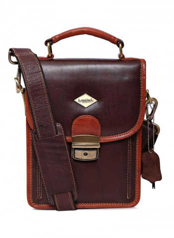Leather Stitch Detailed Messenger Bag Brown