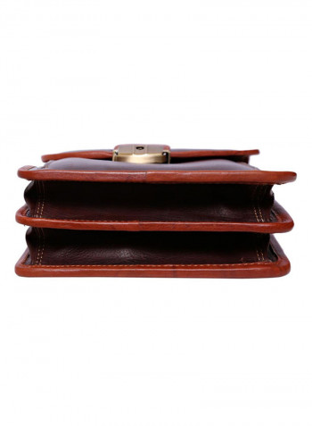 Leather Stitch Detailed Messenger Bag Brown